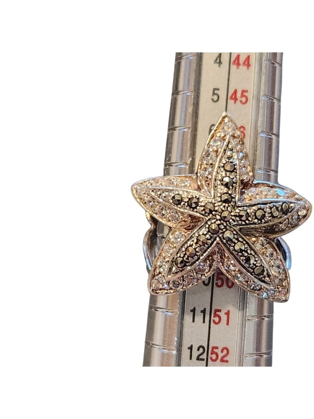Starfish Sterling Silver Ring With Marcasite, Crystal Gemstones Size 5